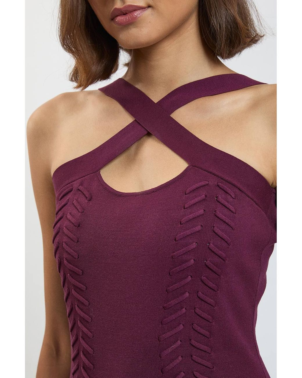 Karen Millen Purple Lace Up Detail Knitted Top