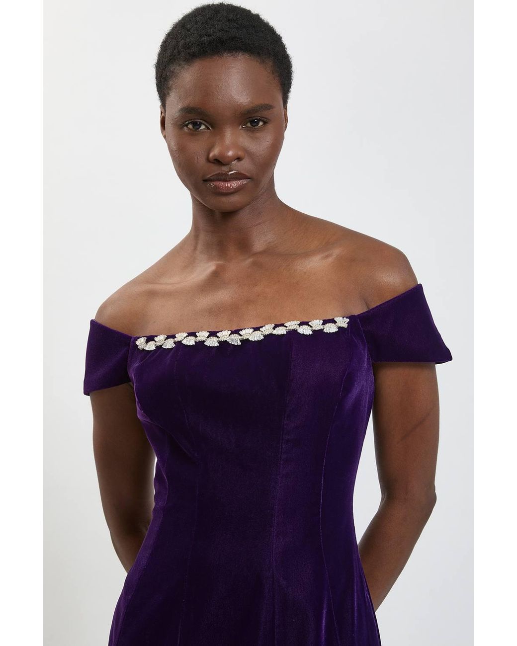 Karen Millen Blue Embellished Trim Velvet Mini Dress