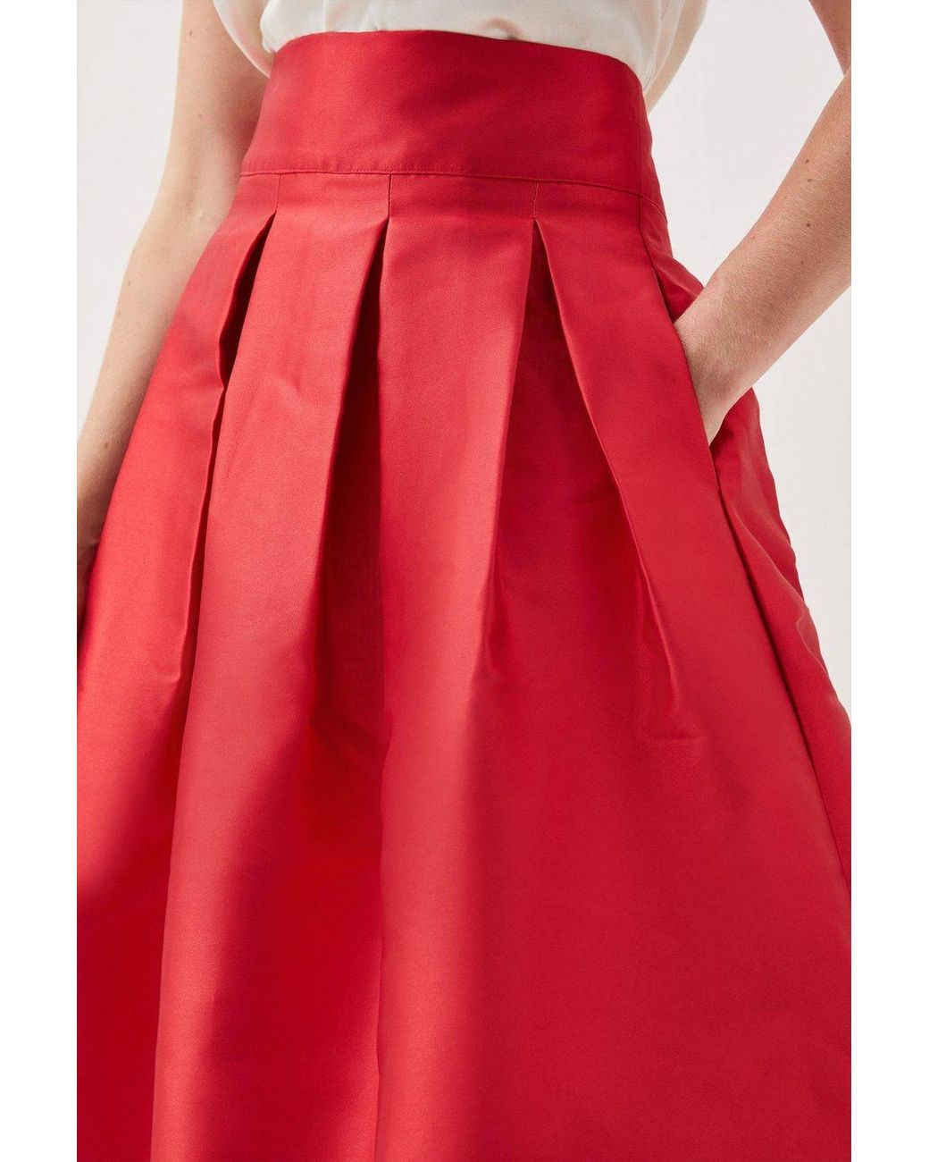 Karen Millen Red Forever Twill Woven Prom Maxi Skirt
