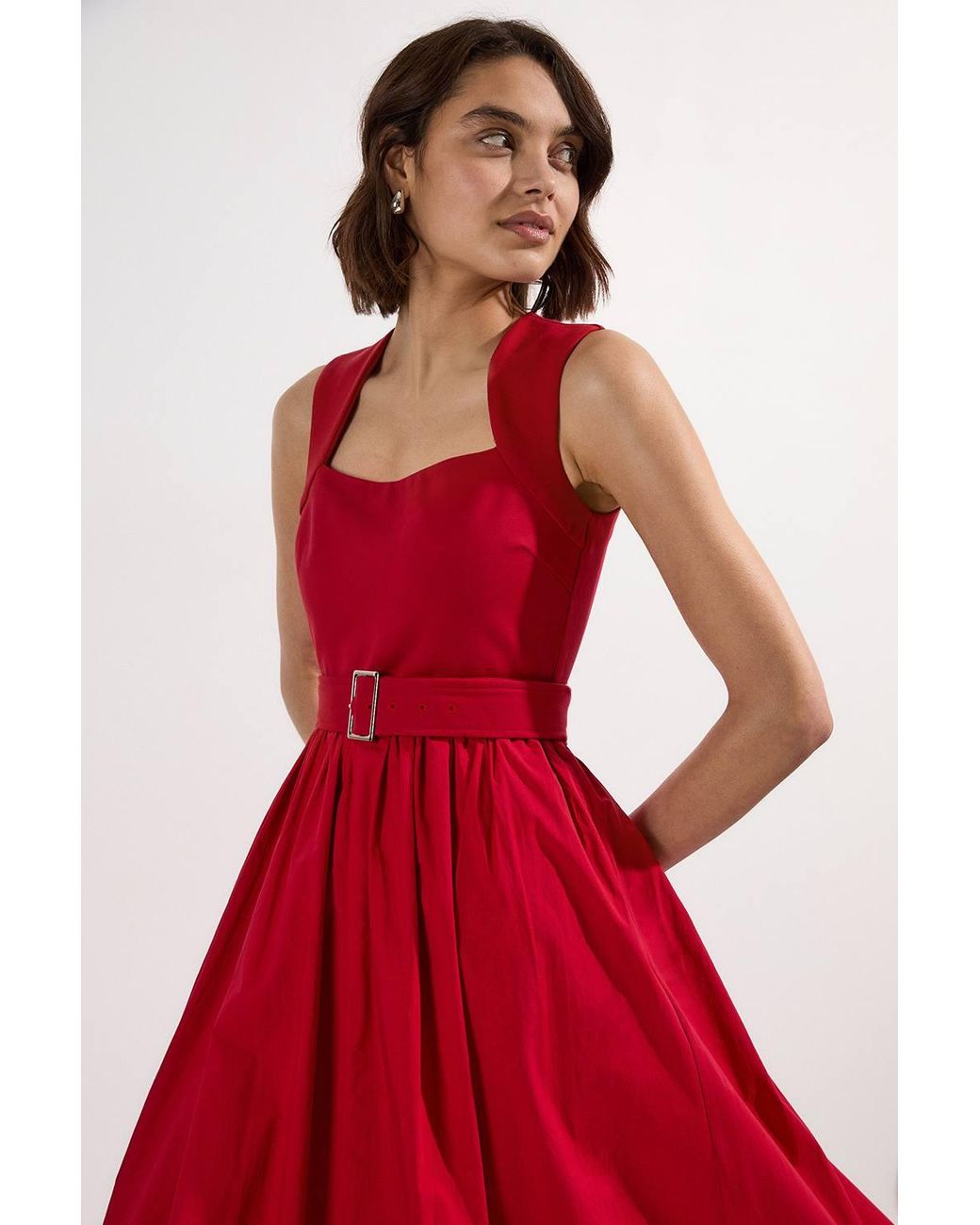 Karen Millen Red Scoop Neck Jersey Cotton Mix Maxi Dress