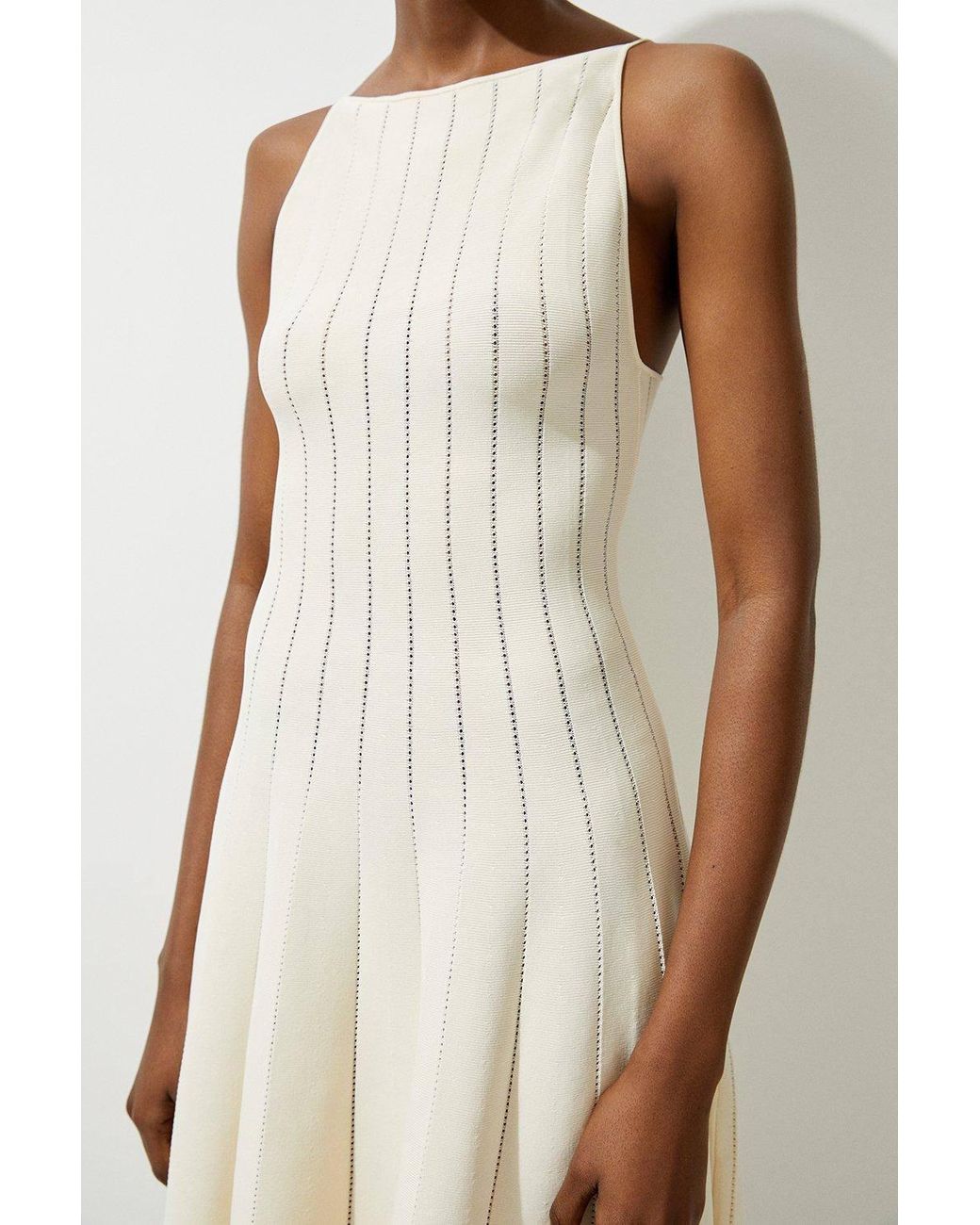 Karen Millen Natural Viscose Blend Sheer Detail Knit Flippy Mini Dress