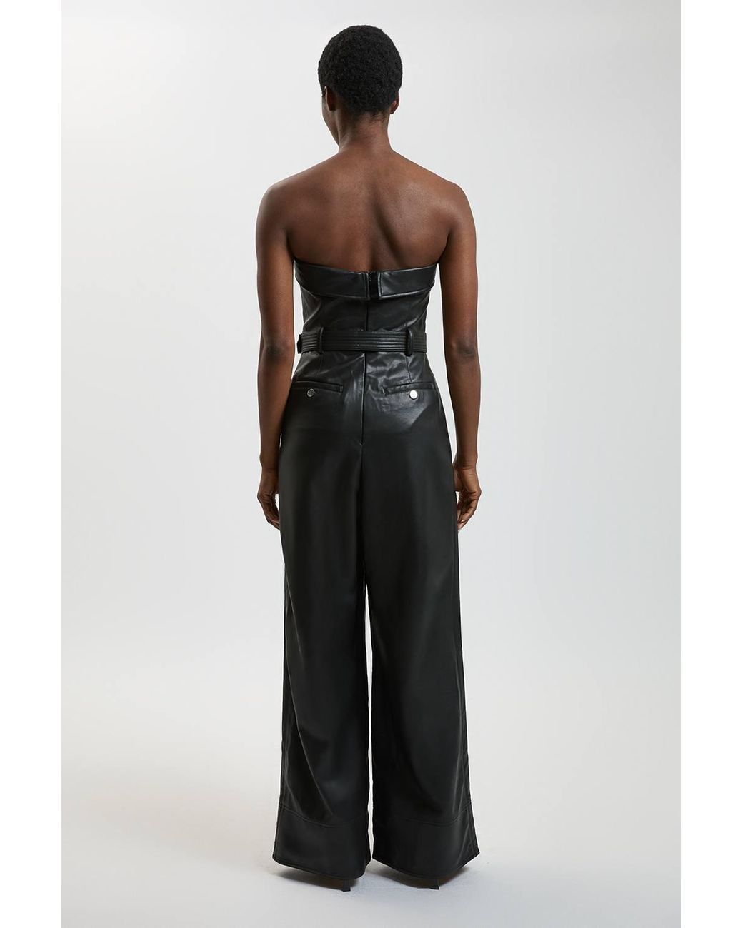 Karen Millen Blue Faux Leather Trench Bandeau Jumpsuit