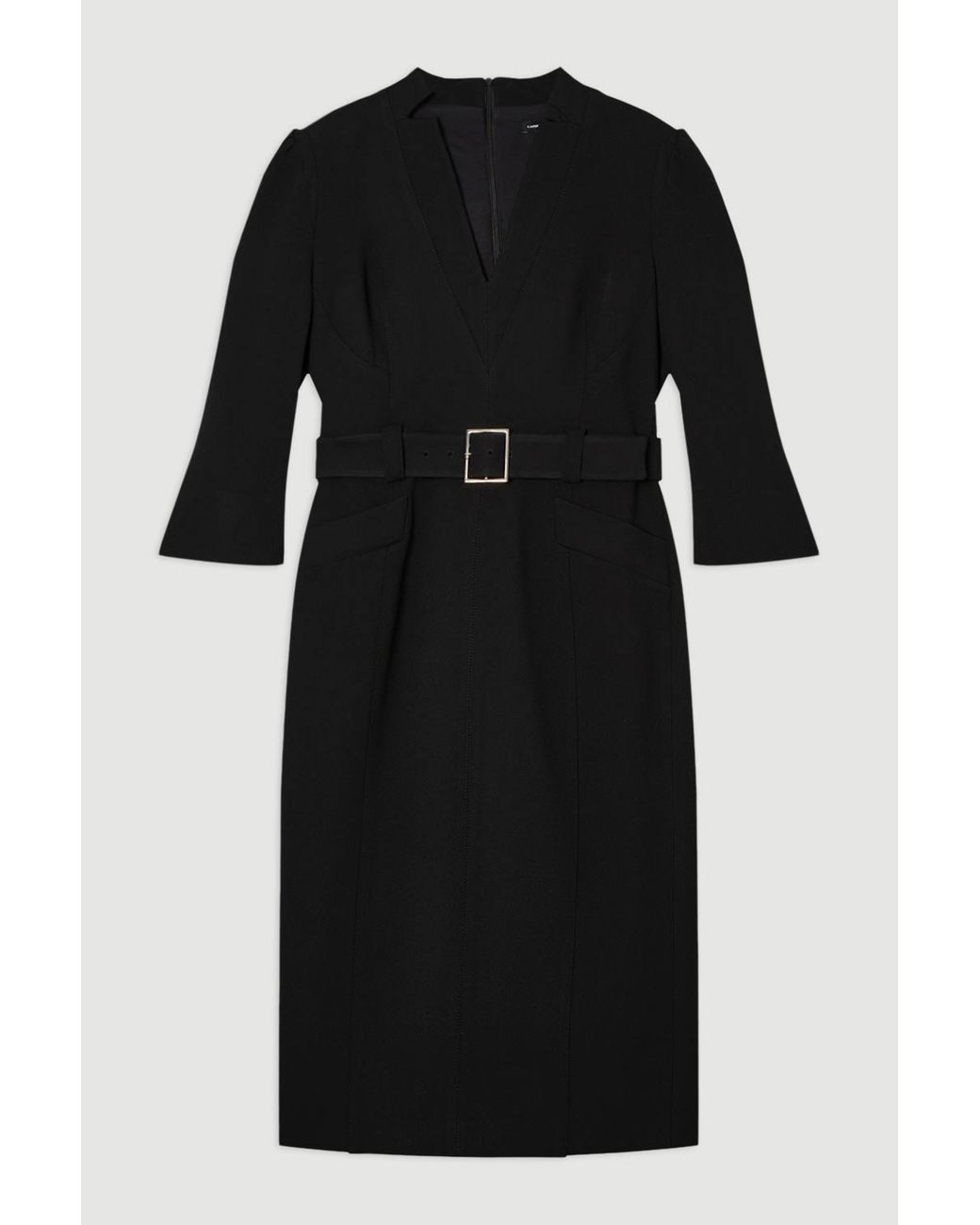 Karen Millen Black Plus Size Forever Structured Crepe Belted Midi Dress
