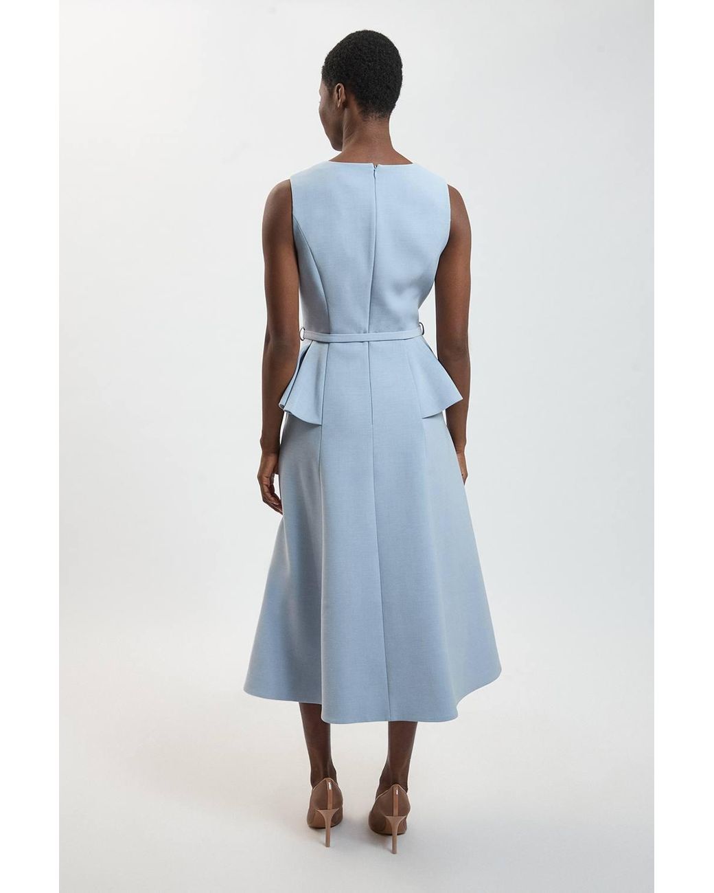 Karen Millen Blue Polished Belted Full Midi Dress