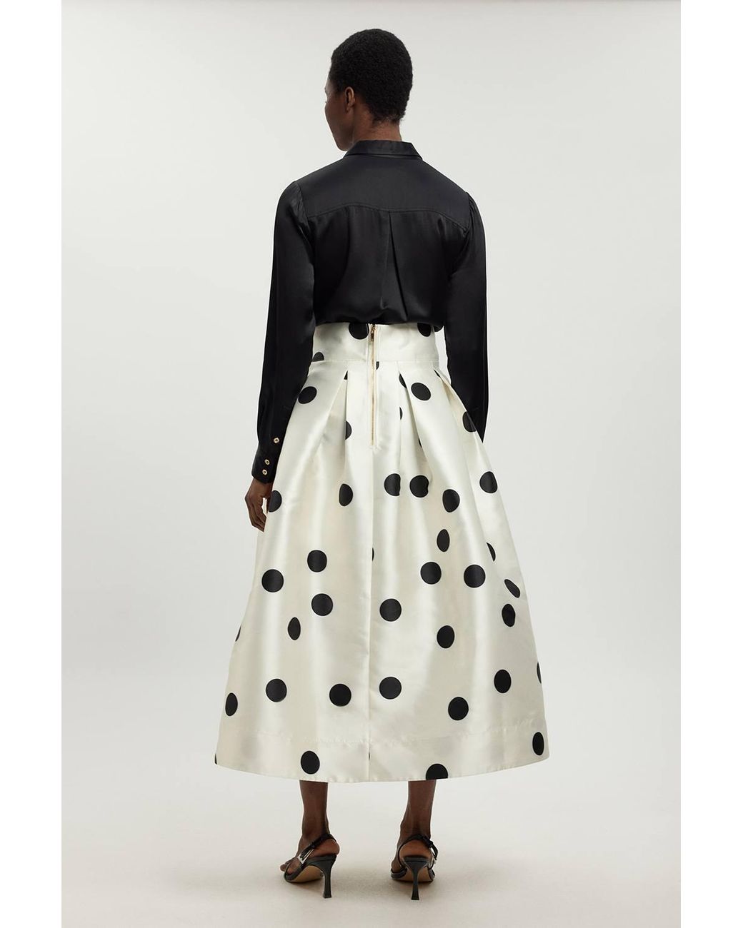 Karen Millen White Spot Woven Twill Prom Skirt
