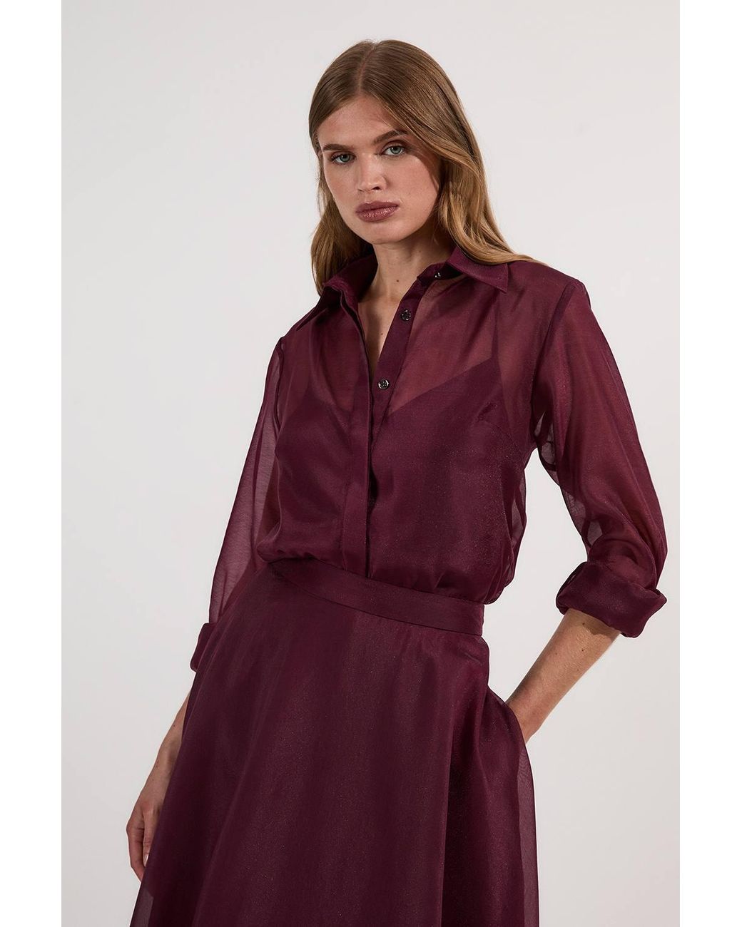 Karen Millen Purple Organdie Woven Shirt