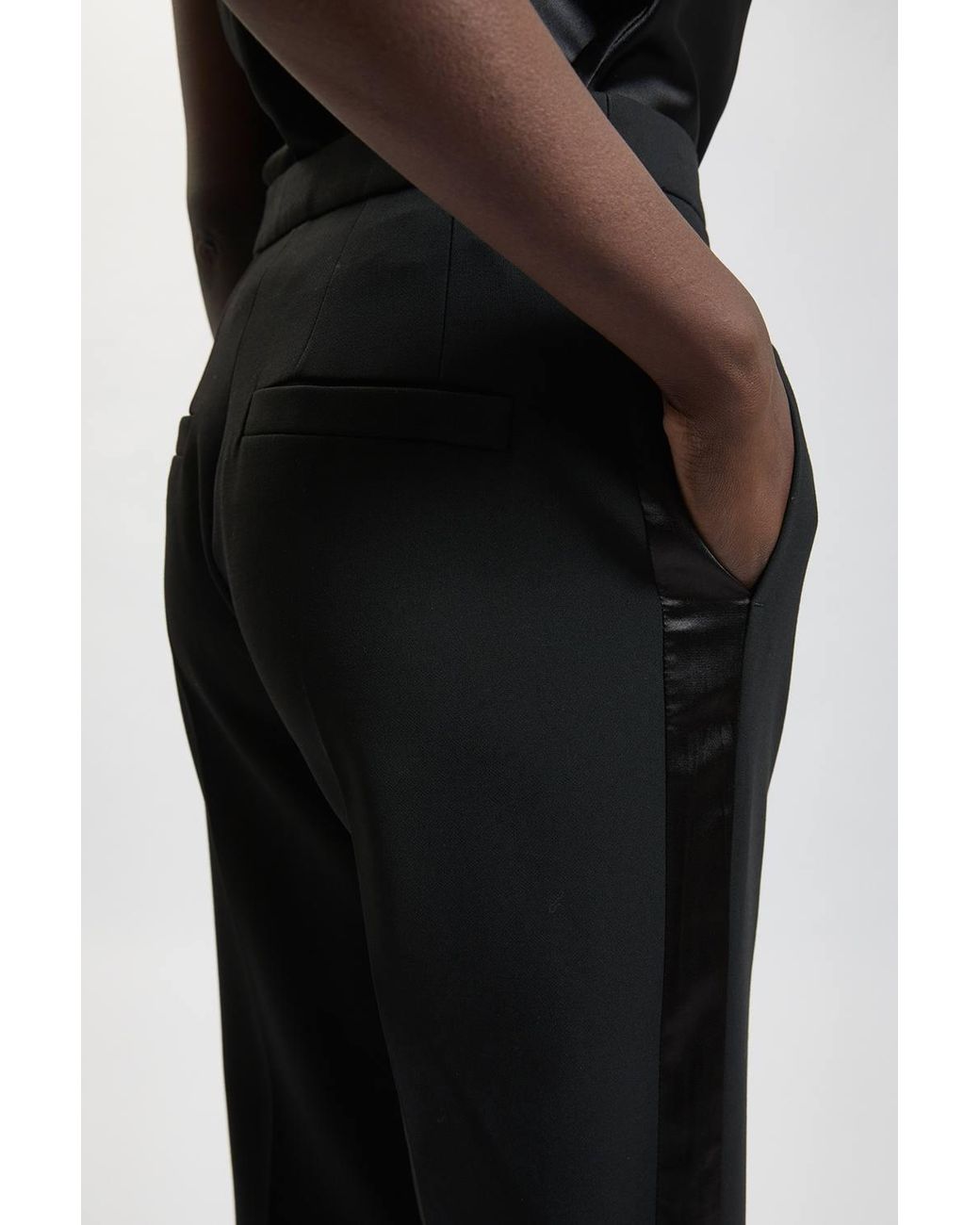 Karen Millen Black Compact Stretch & Satin Mix Tux Kickflare Trouser