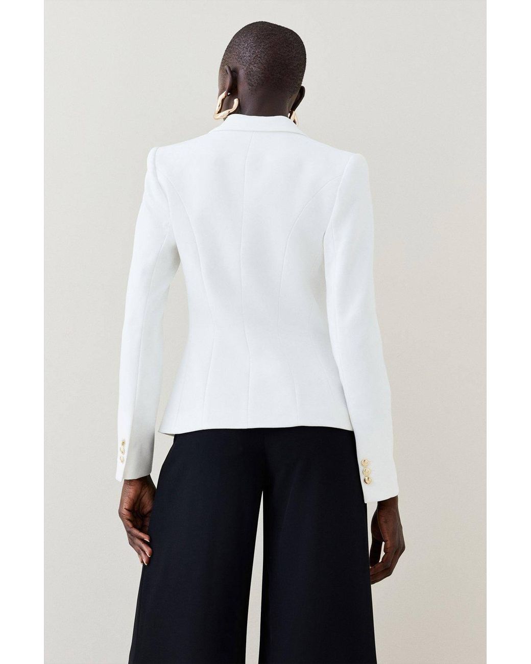 Karen Millen White Petite Forever Tailored Button Military Blazer