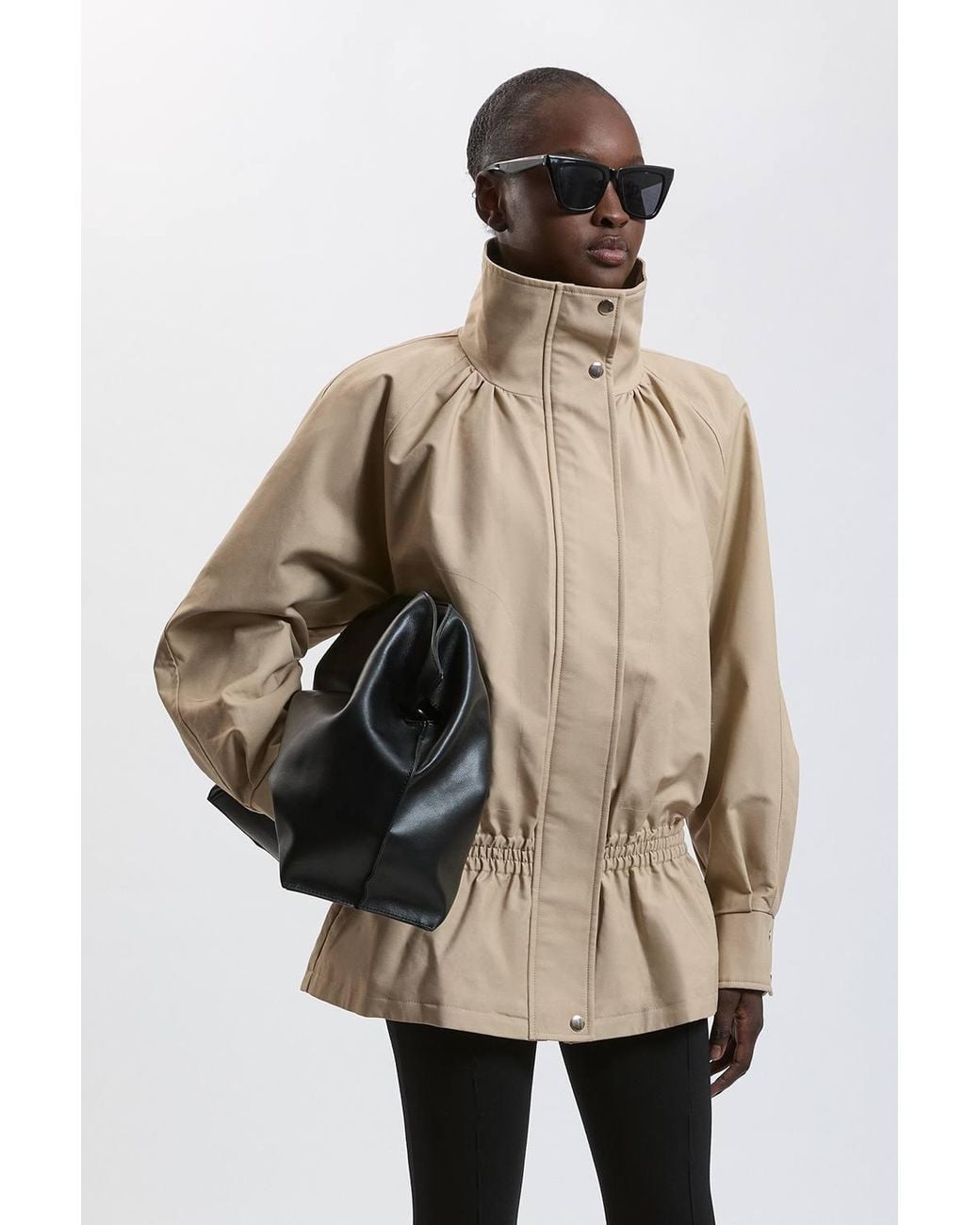 Karen Millen Natural Trench Check Mix Funnel Neck Jacket