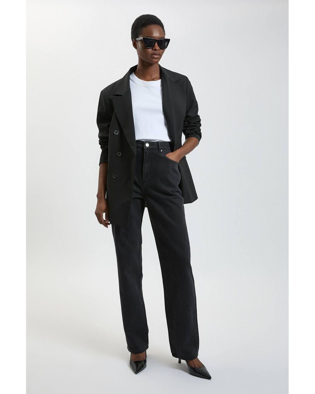 Karen Millen Black Rigid Denim High Rise Straight Leg Jeans