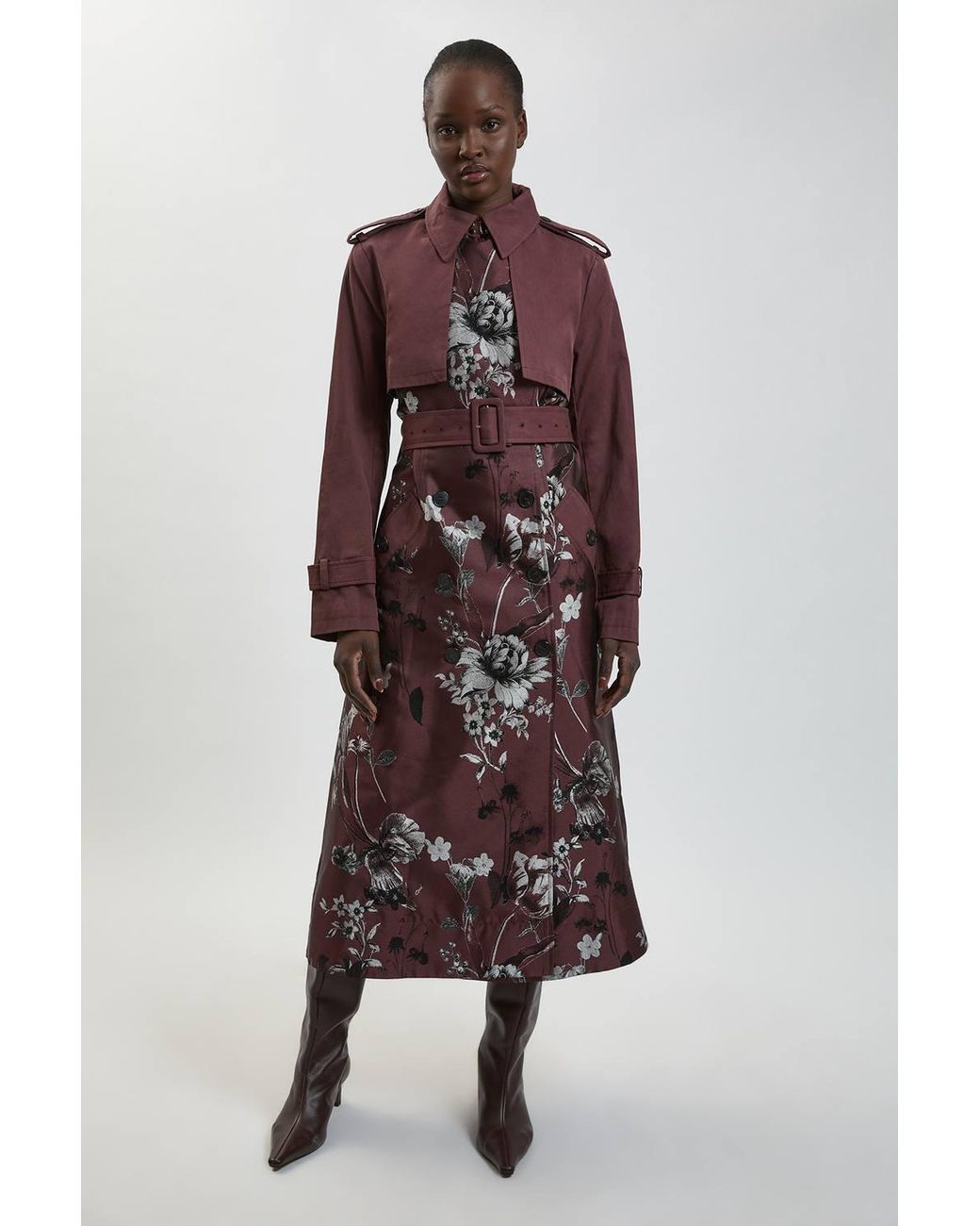 Karen Millen Blue Jacquard Mix Trench Coat