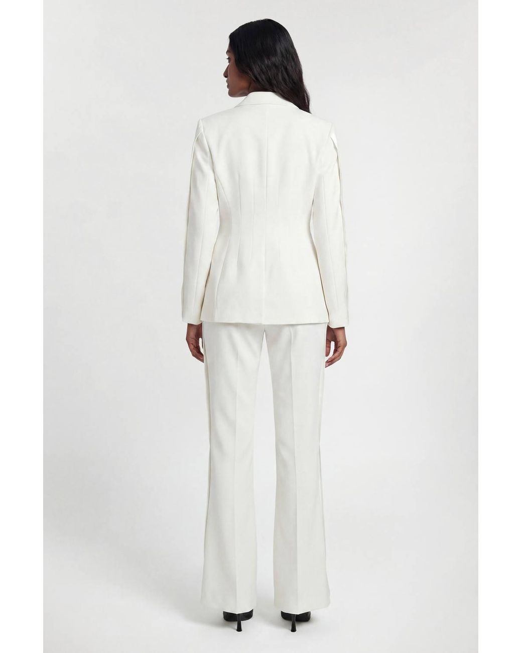 Karen Millen Natural Petite Compact Stretch Satin Side Tailored Straight Leg Trouser