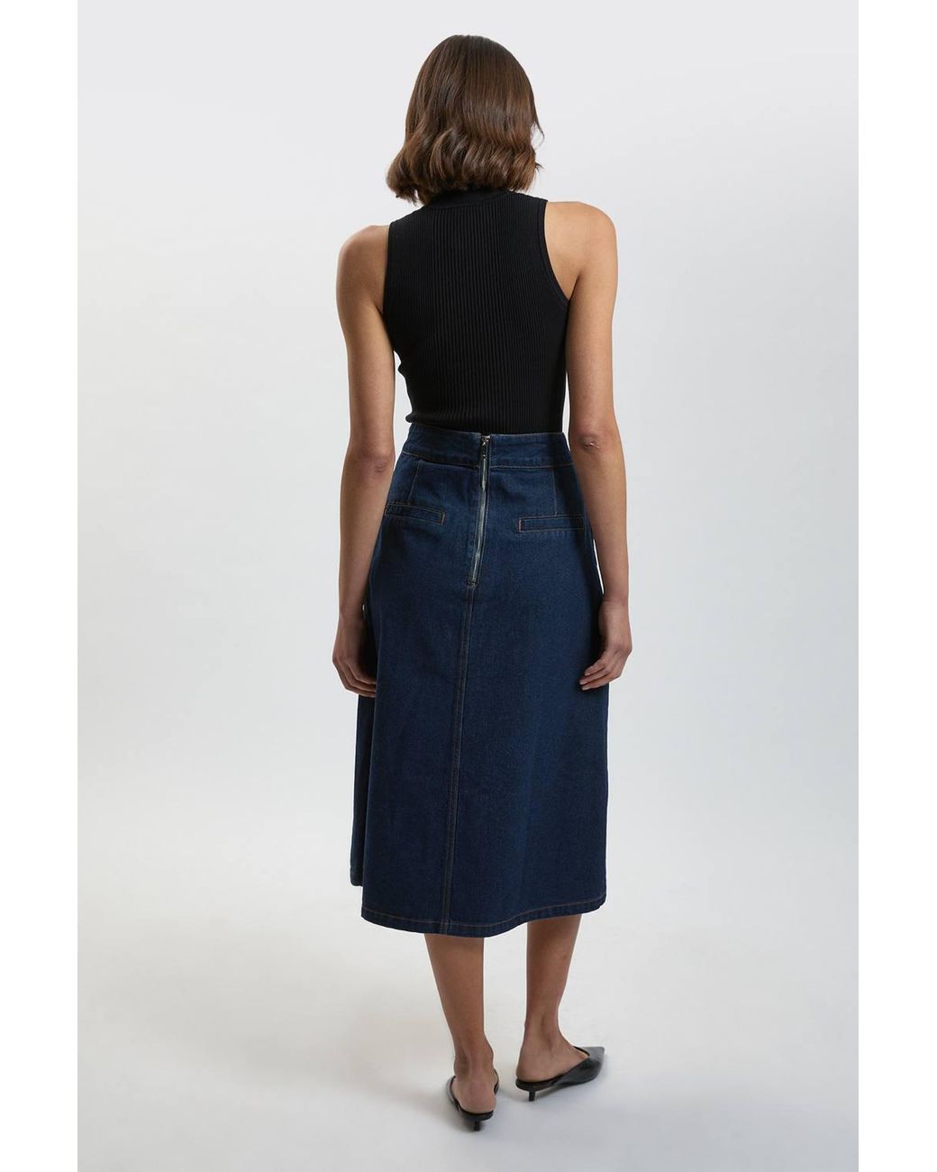 Karen Millen Blue Denim A Line Midi Skirt