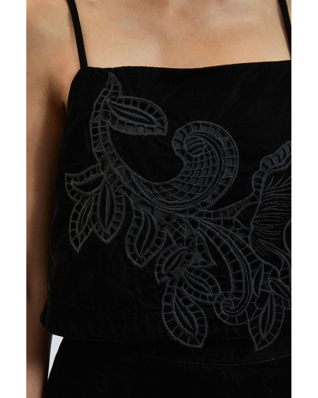Karen Millen Black Velvet Cutwork Co-Ord Cami Top