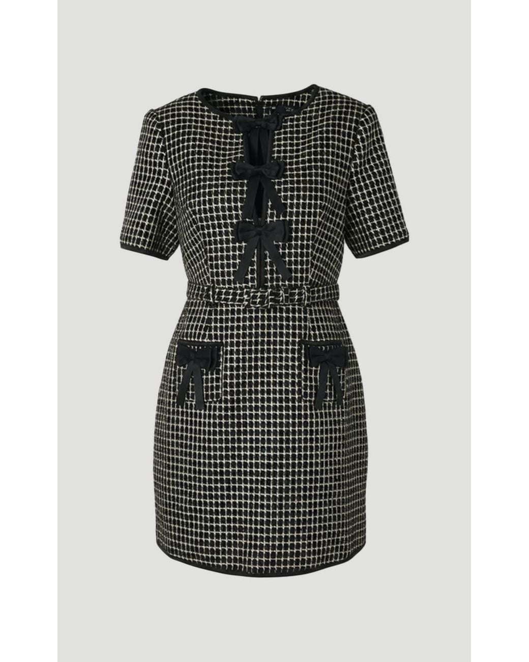 Karen Millen Black Tailored Tweed Bow Detail Mini Dress