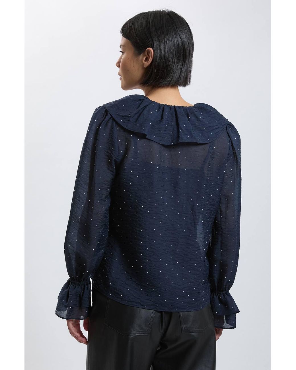 Karen Millen Blue Petite Hotfix Tencel Frill Front Blouse