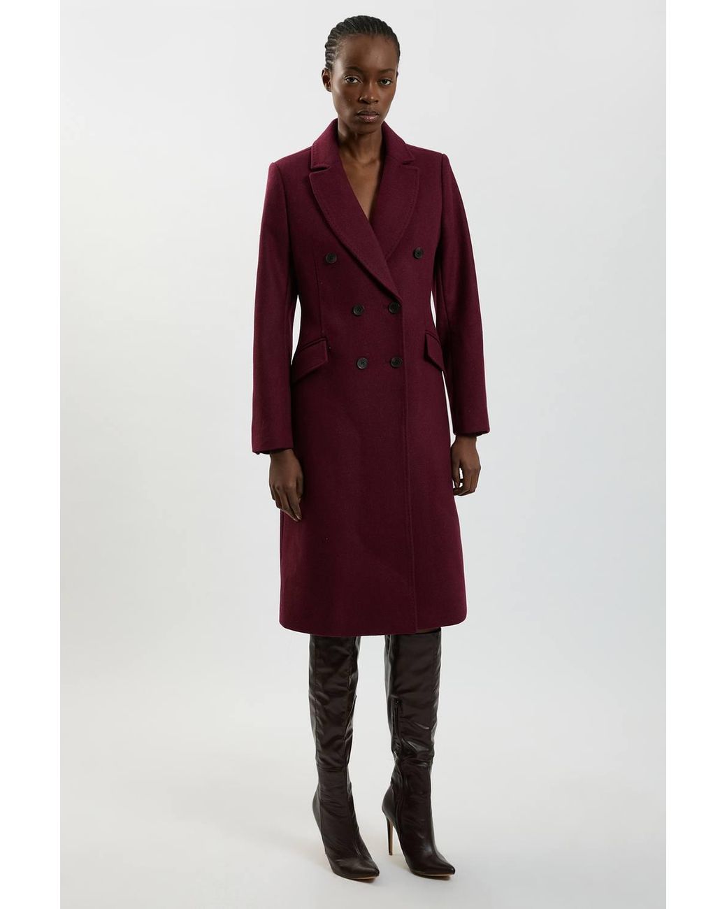 Karen Millen Petite Wool Fitted Double Breasted Tailored Midi Coat