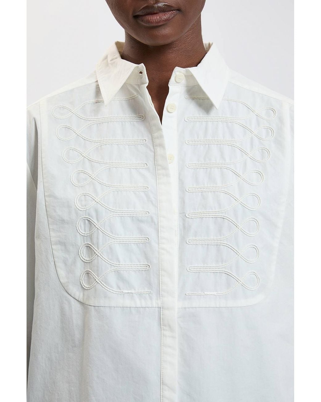 Karen Millen Blue Military Stitch Detail Cotton Poplin Shirt