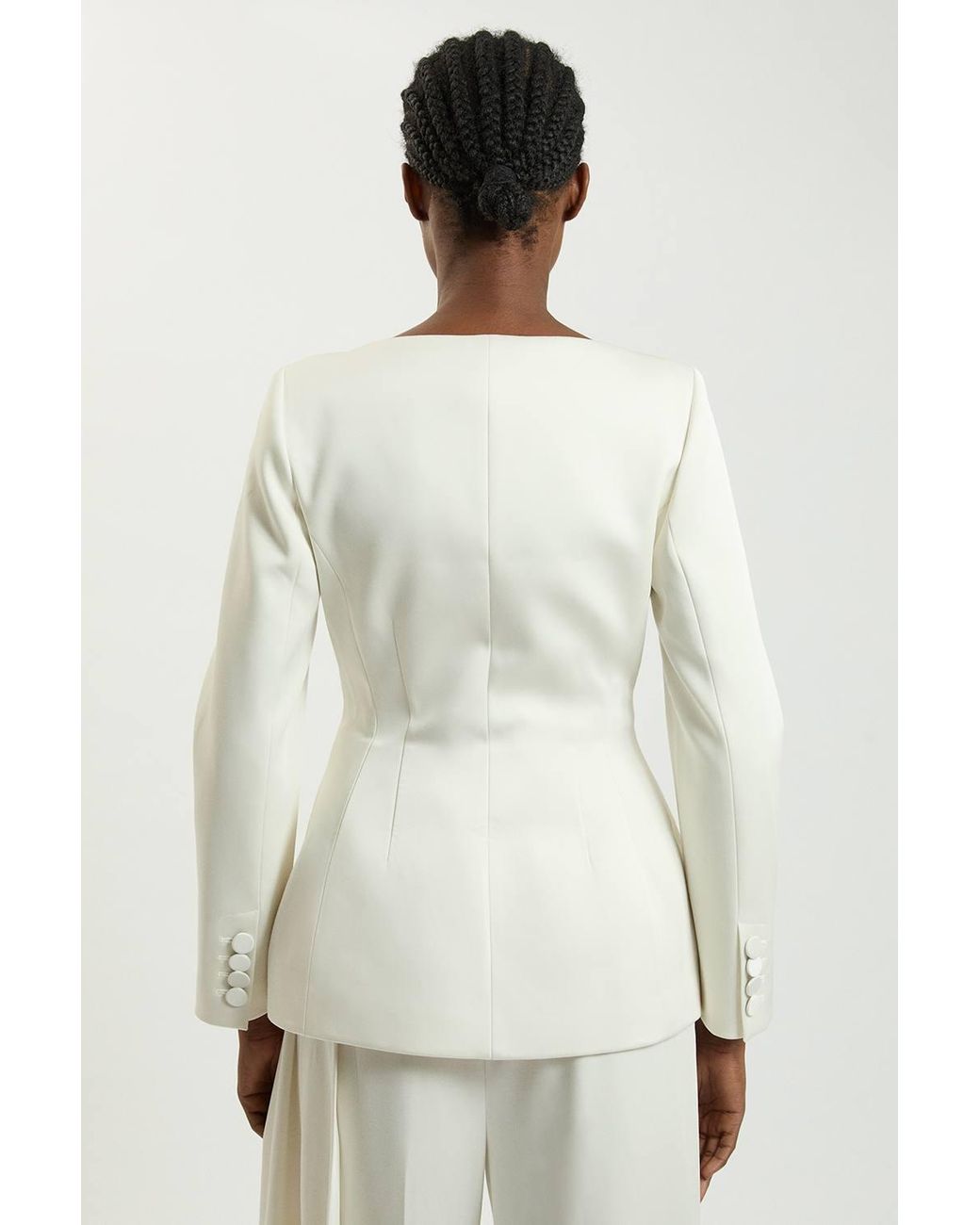 Karen Millen Natural Petite Tailored Satin Collarless Blazer