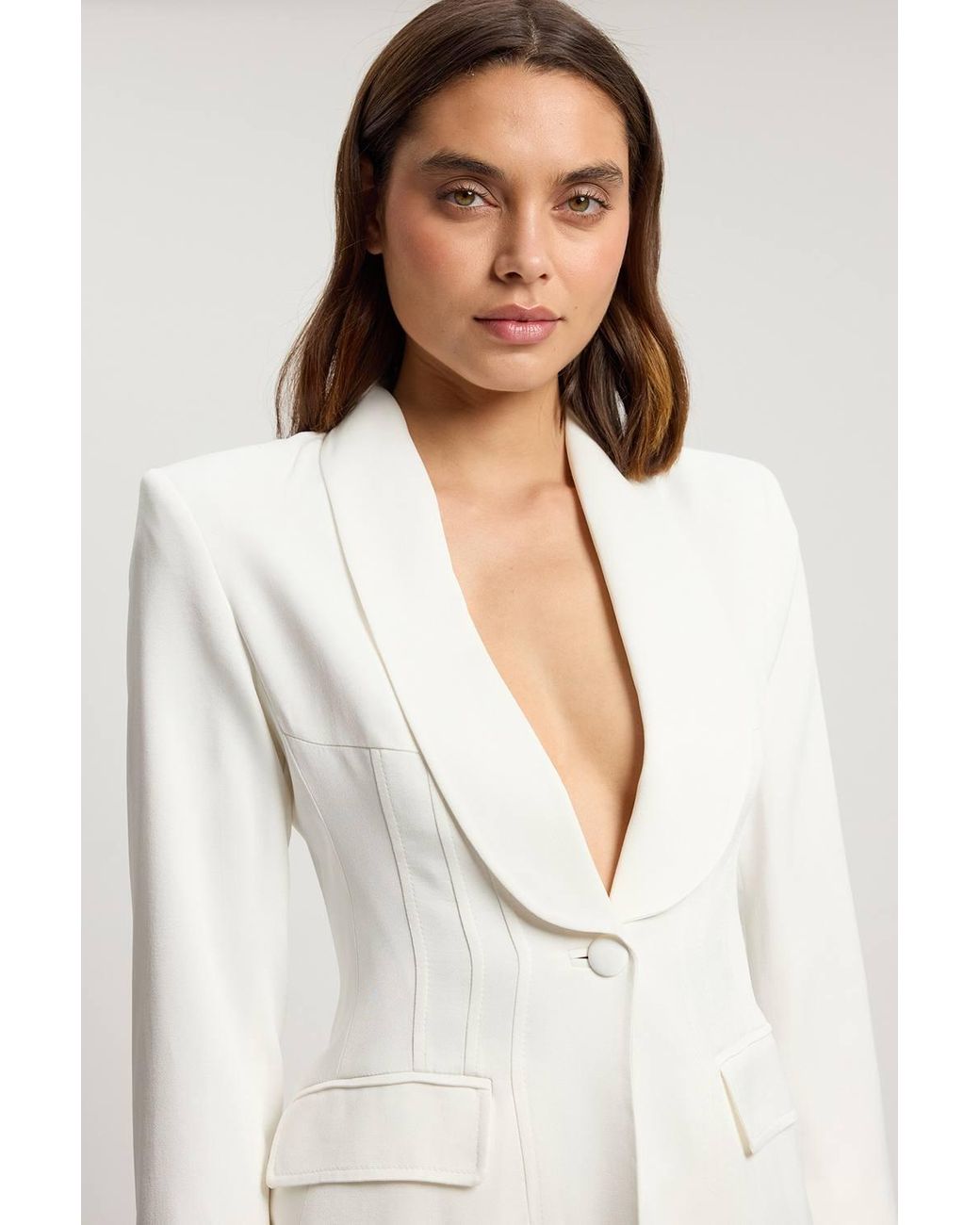 Karen Millen White Petite Structured Satin Tailored Blazer