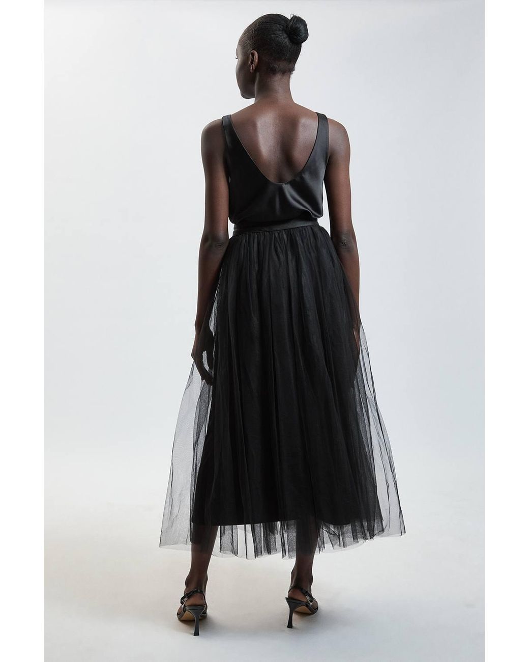 Karen Millen Black Tulle Woven Maxi Skirt