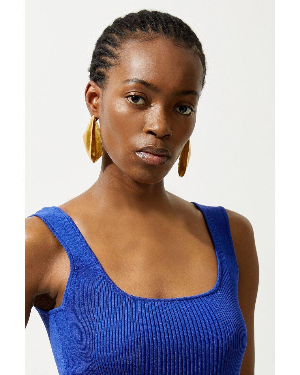 Karen Millen Blue Viscose Blend Rib Knit Square Neck Vest