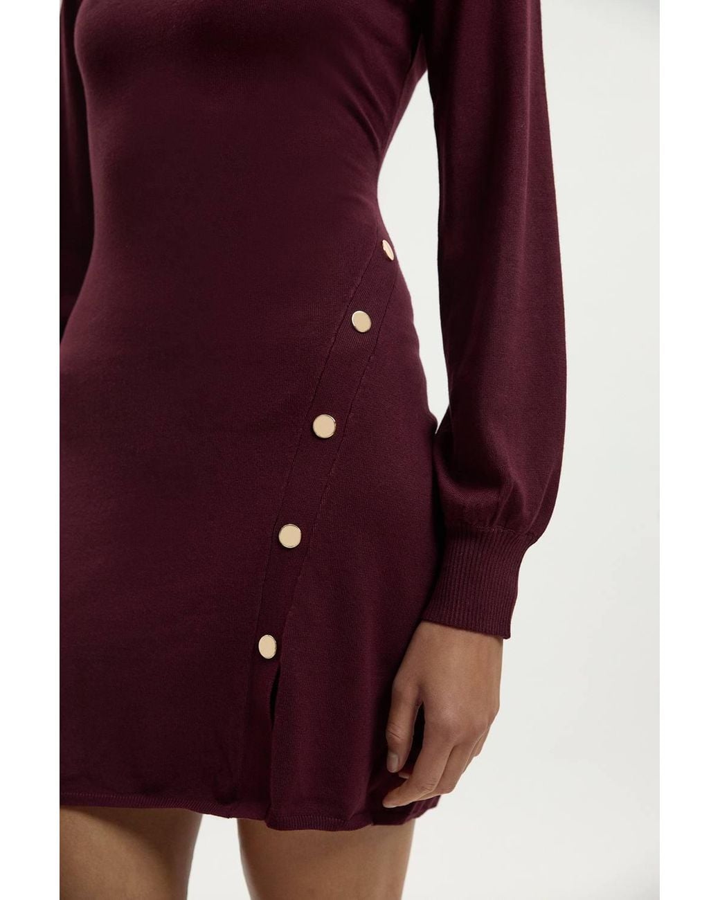 Karen Millen Red Viscose Blend Popper Detail Knitted Mini Dress