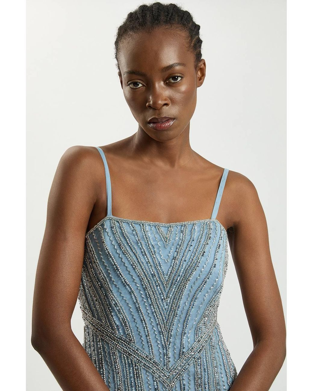 Karen Millen Blue Petite Crystal Corset Maxi Dress