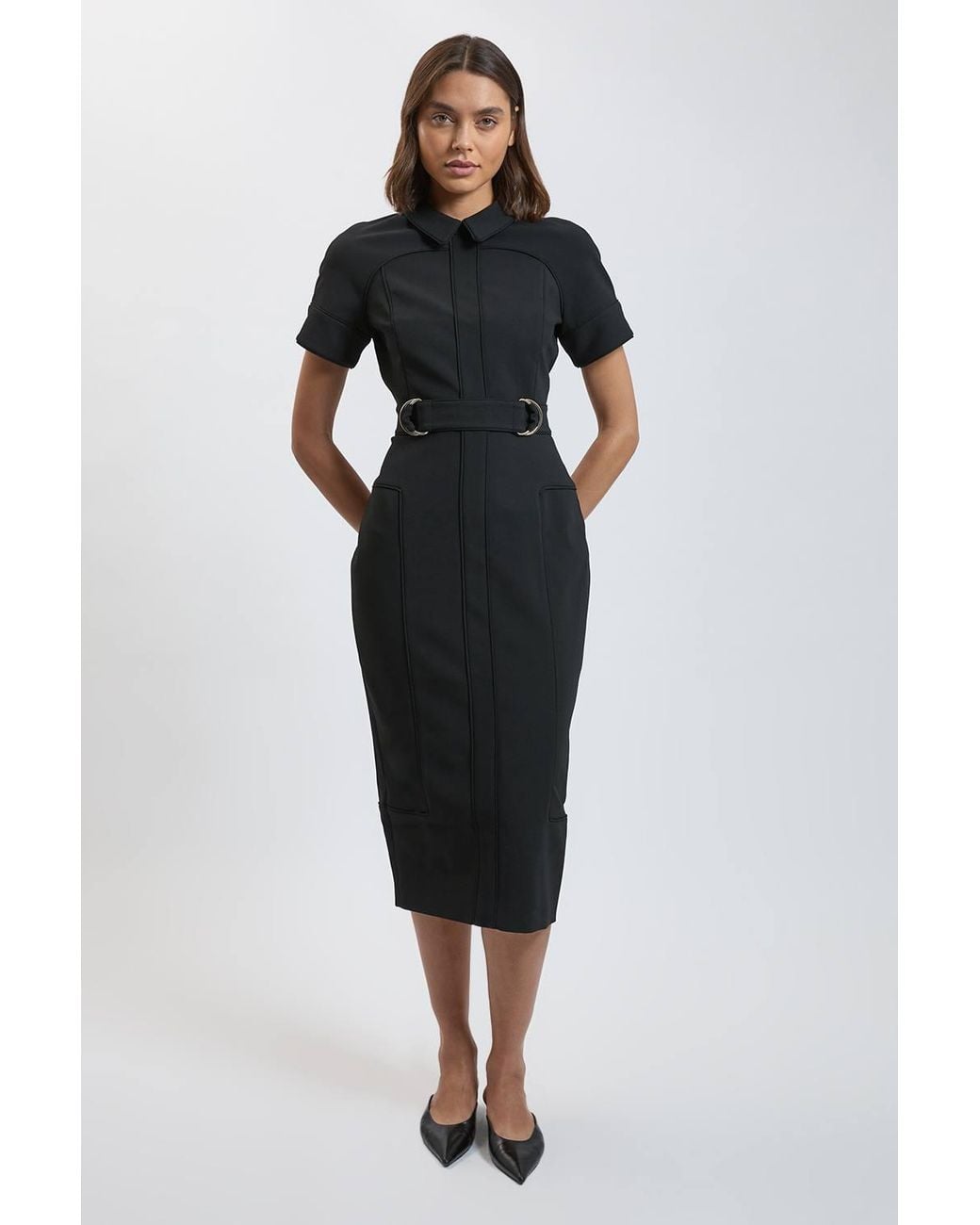 Karen Millen Black Compact Stretch Tailored Pencil Dress