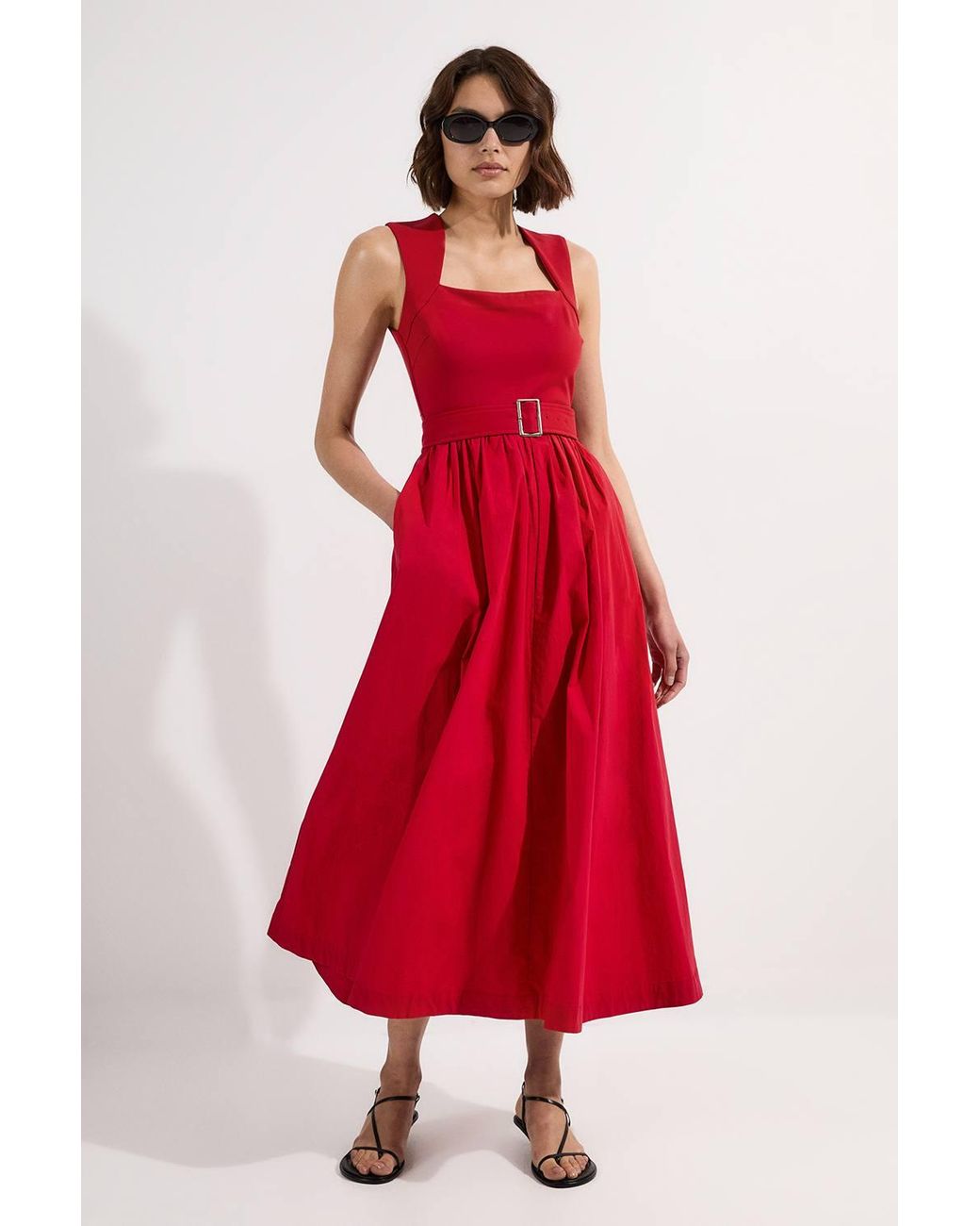 Karen Millen Red Scoop Neck Jersey Cotton Mix Maxi Dress