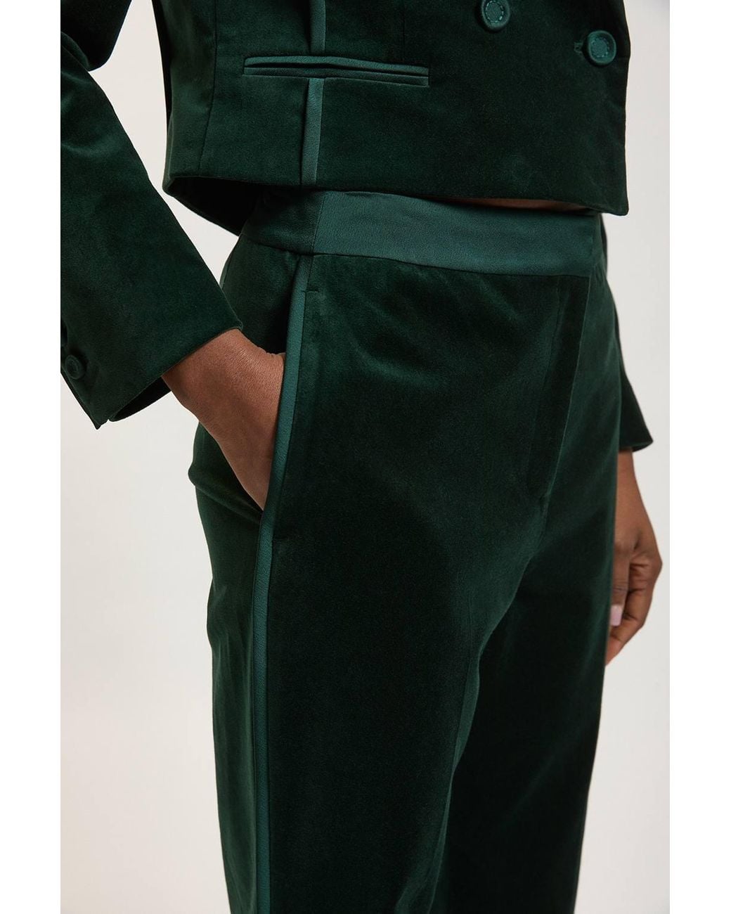 Karen Millen Green Harper's Bazaar Velvet And Satin Mix Slim Leg Trouser