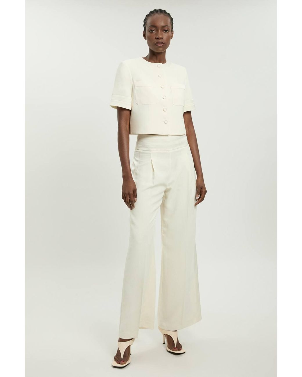 Karen Millen Natural Petite Satin Tux Short Sleeve Tailored Jacket