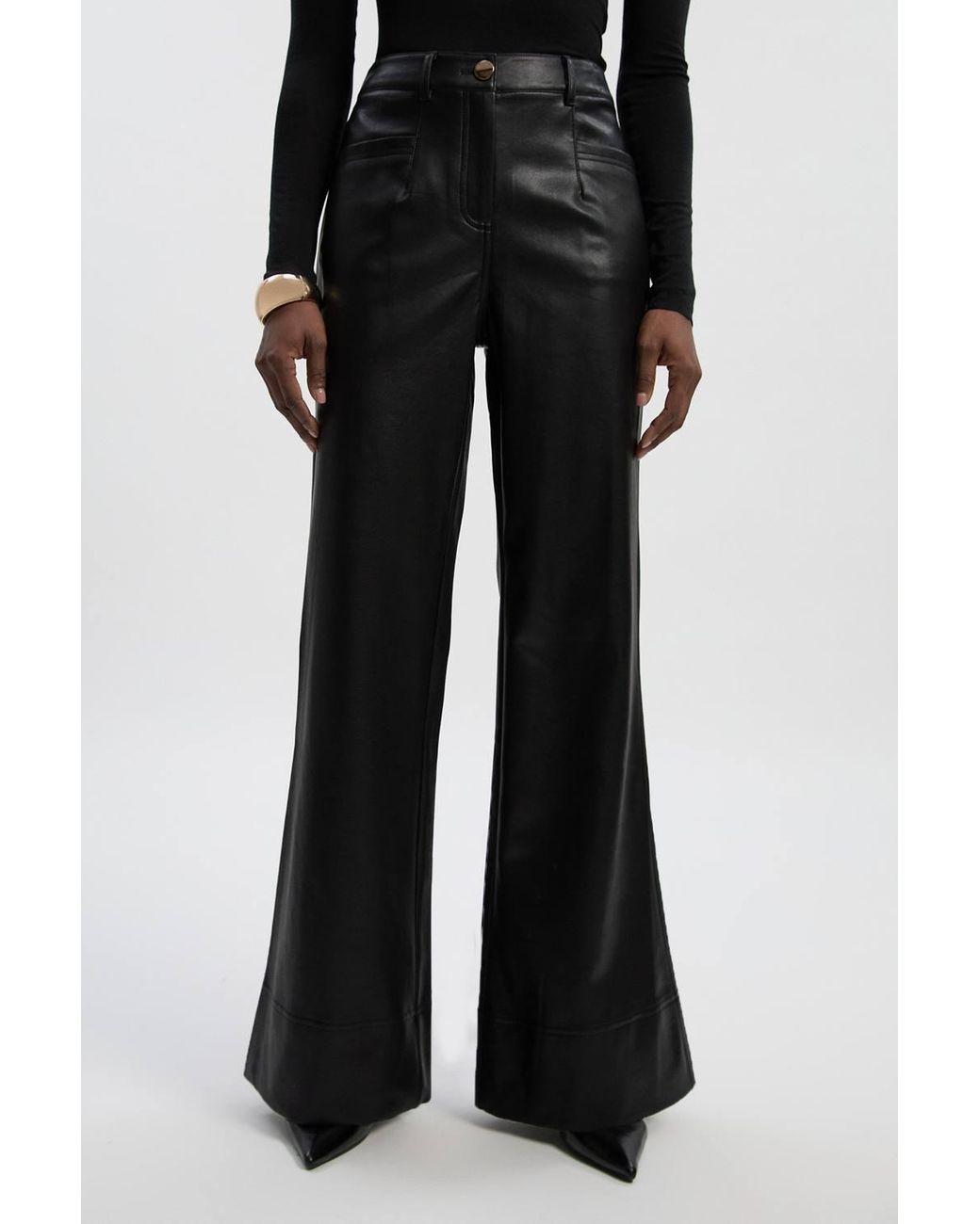 Karen Millen Black Petite Faux Leather Tailored Kickflare Trouser