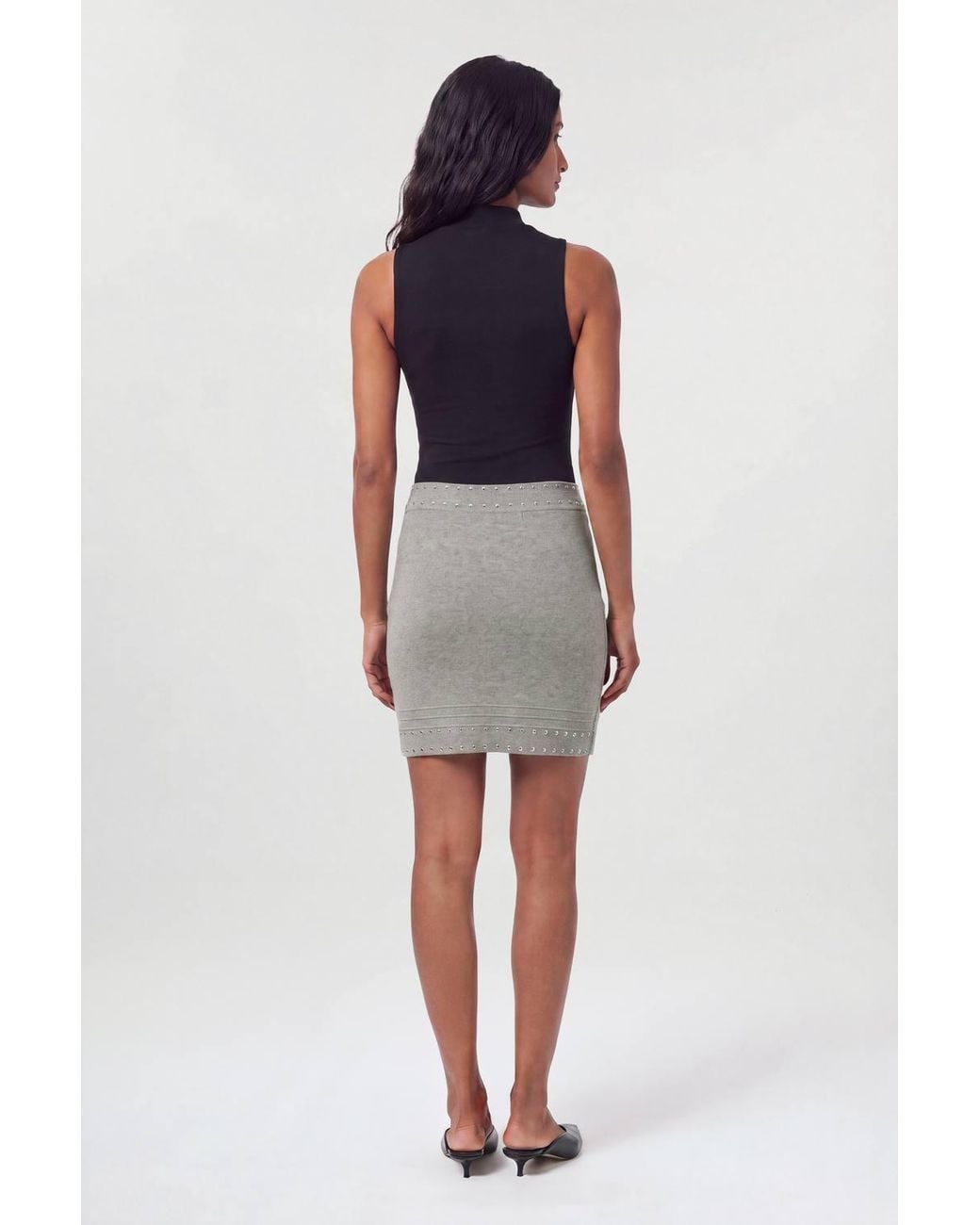 Karen Millen Gray Studded Detail Knitted Mini Skirt