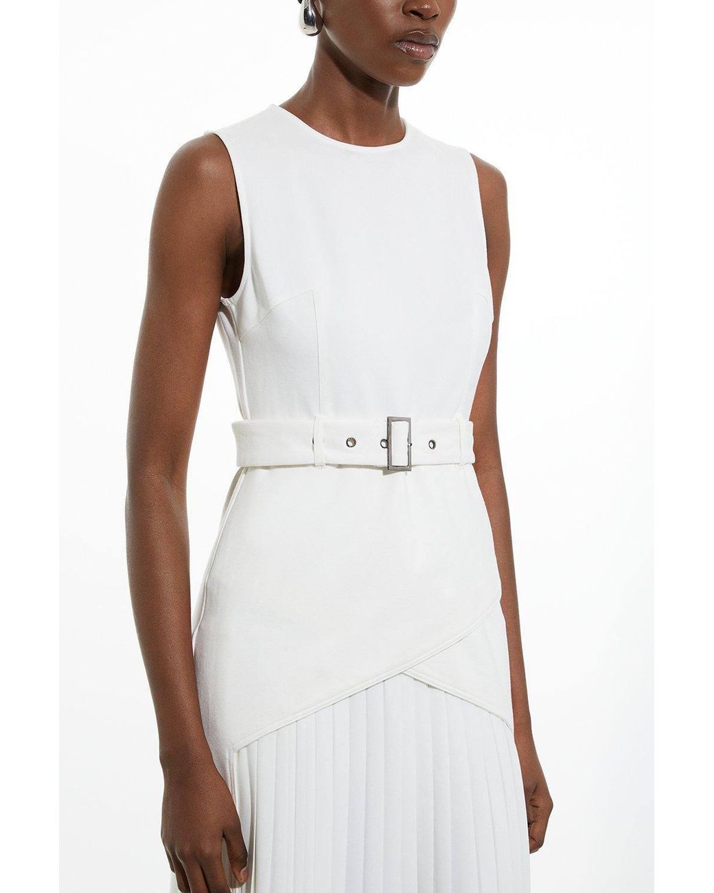 Karen Millen White Wedding Guest Dresses Forever Ponte And Georgette Jersey Pleated Maxi Dress