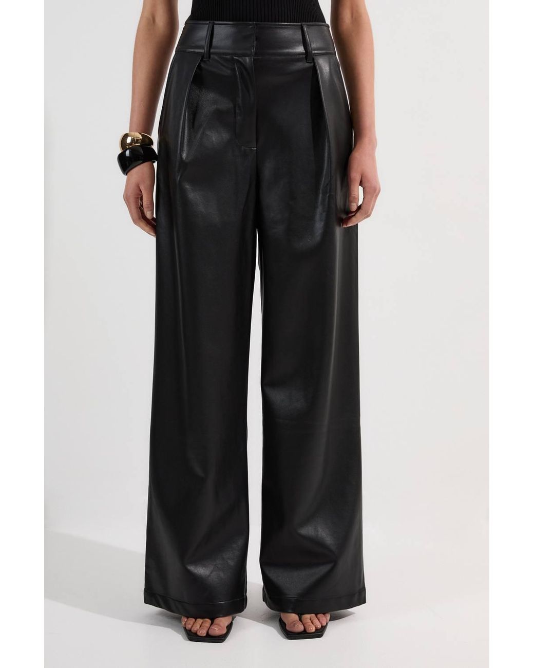Karen Millen Blue Faux Leather High Waisted Wide Leg Trousers