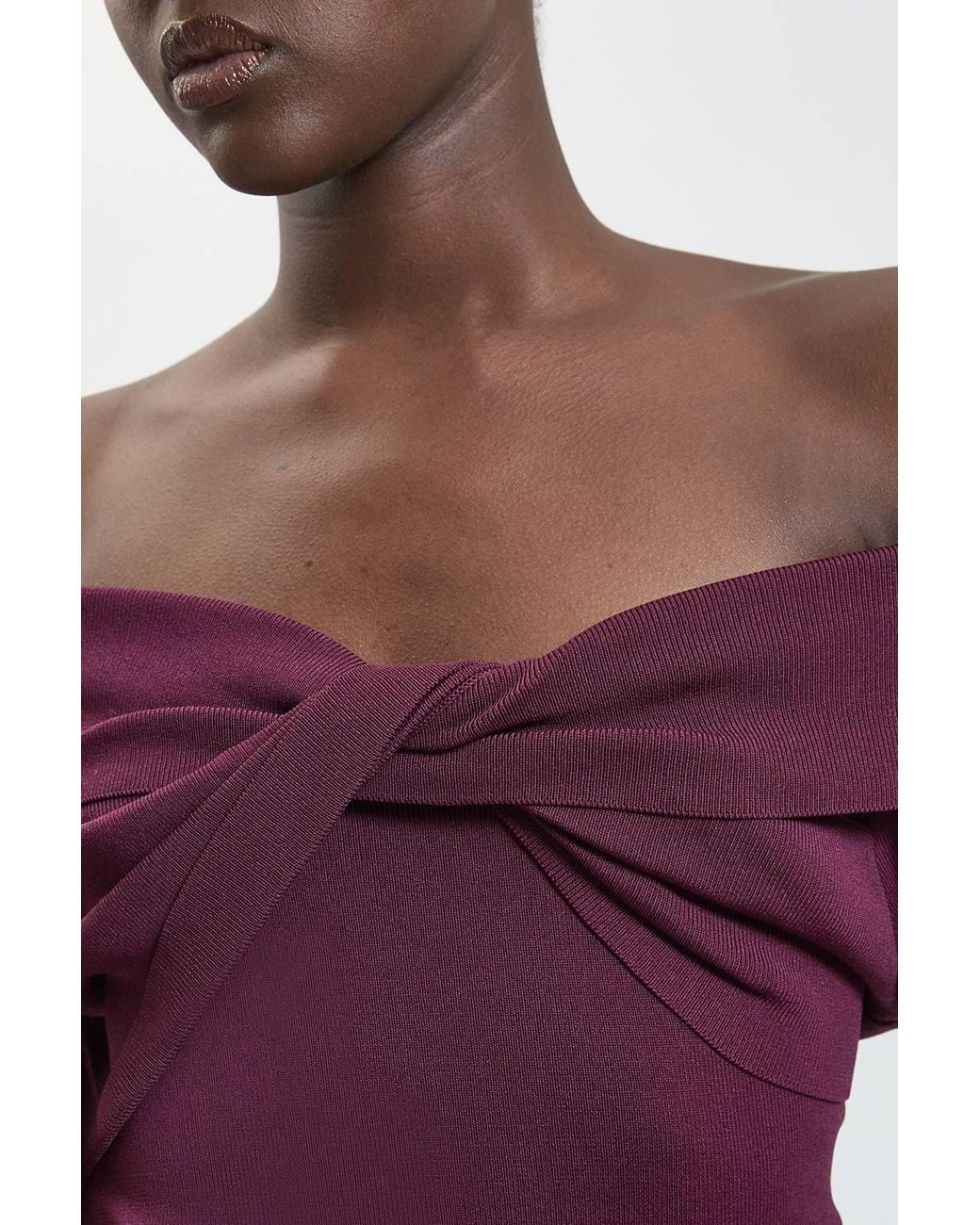 Karen Millen Red Twist Front Viscose Knitted Bardot Top