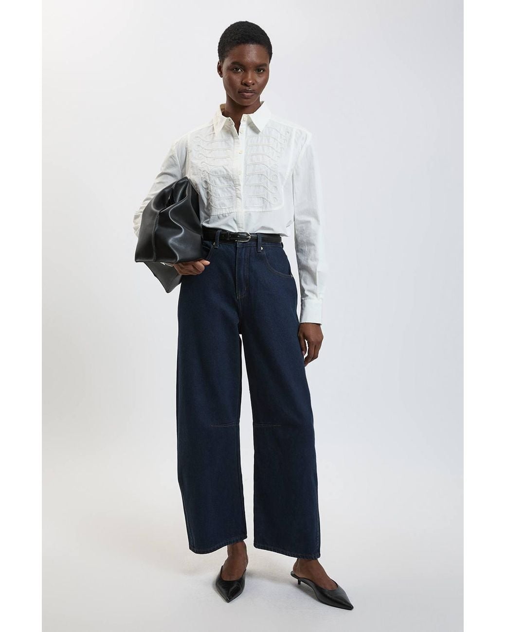 Karen Millen Blue Military Stitch Detail Cotton Poplin Shirt