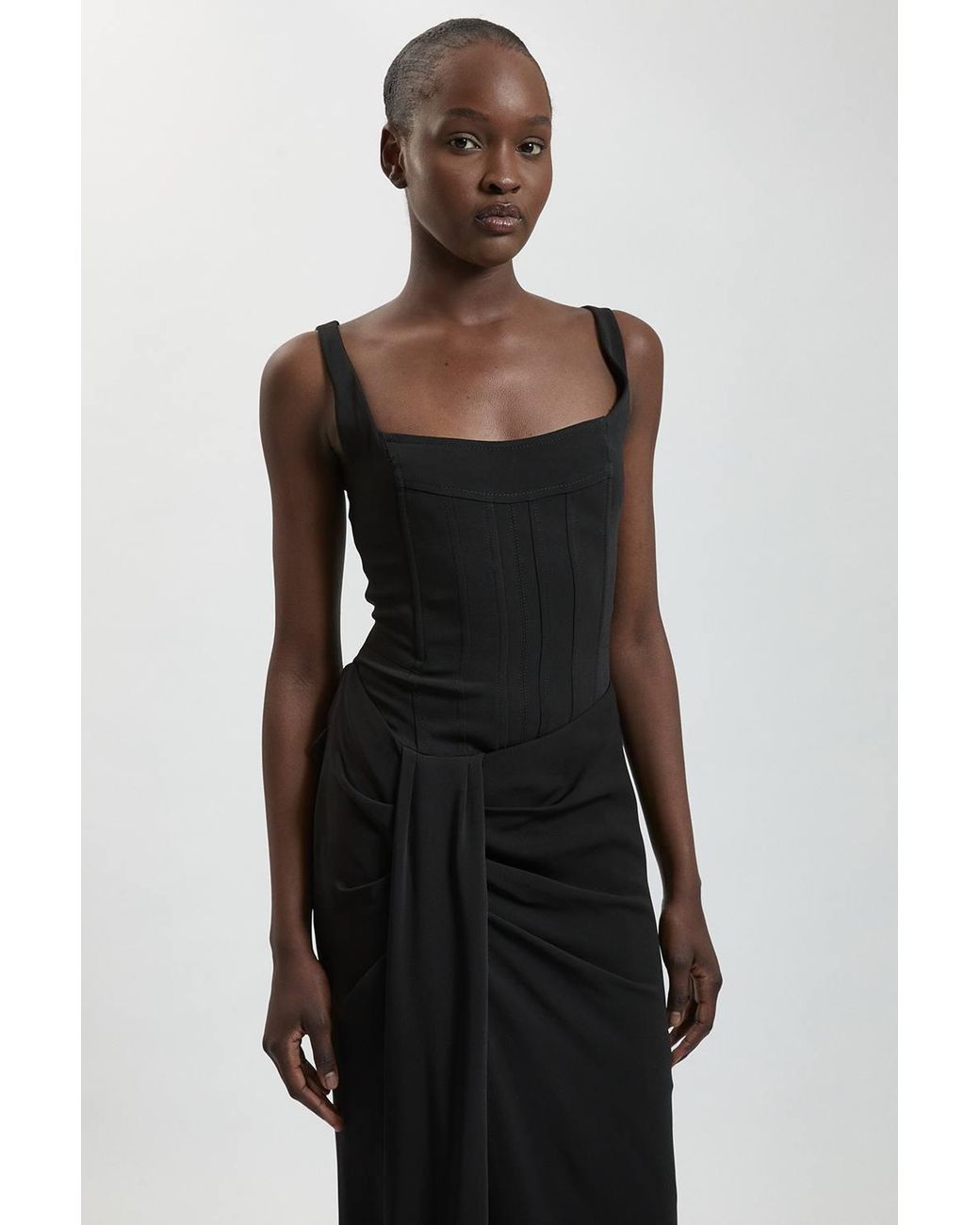 Karen Millen Black Compact Viscose Corset Maxi Dress
