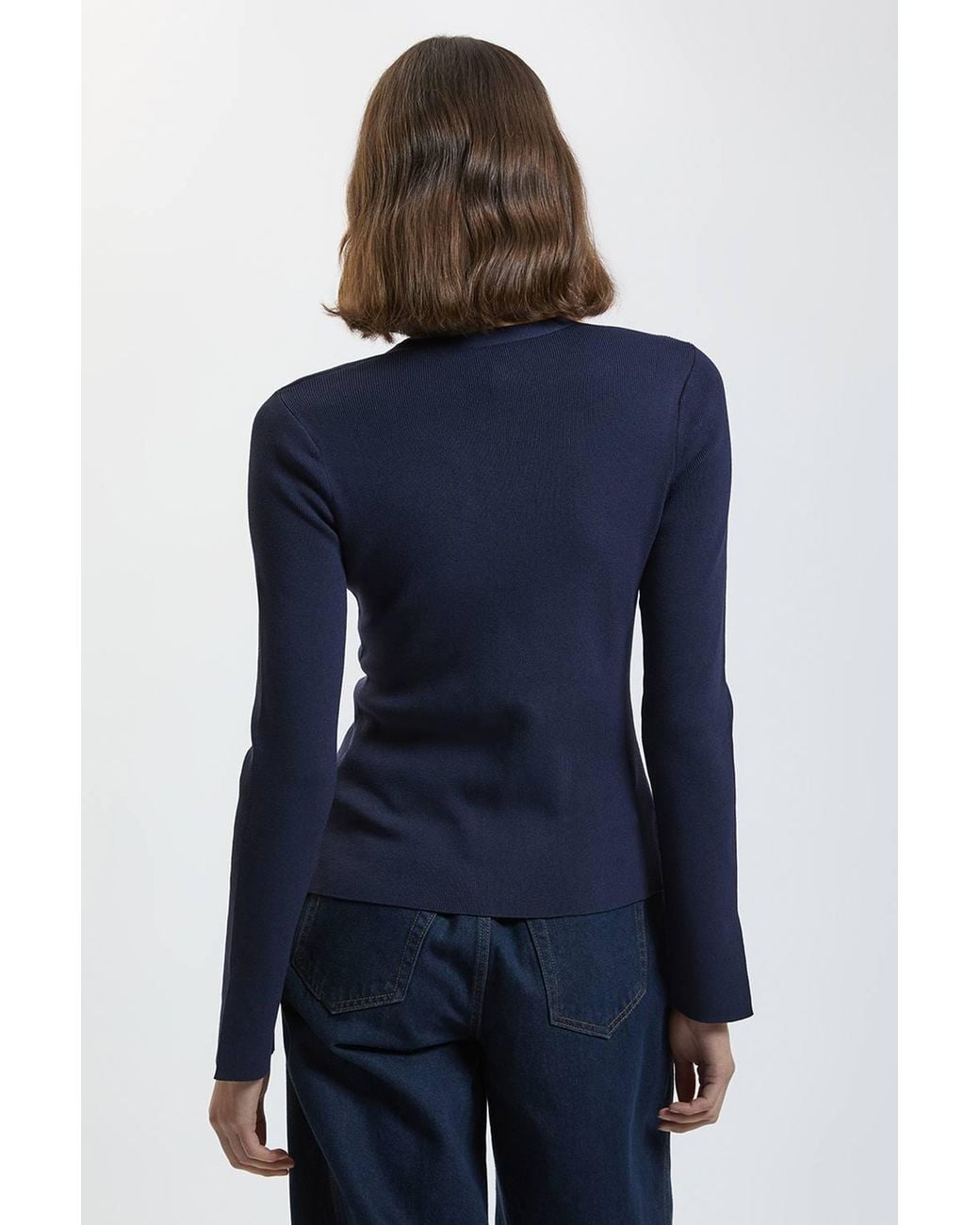 Karen Millen Blue Asymmetric Fastening Viscose Knit Cardigan Sweater
