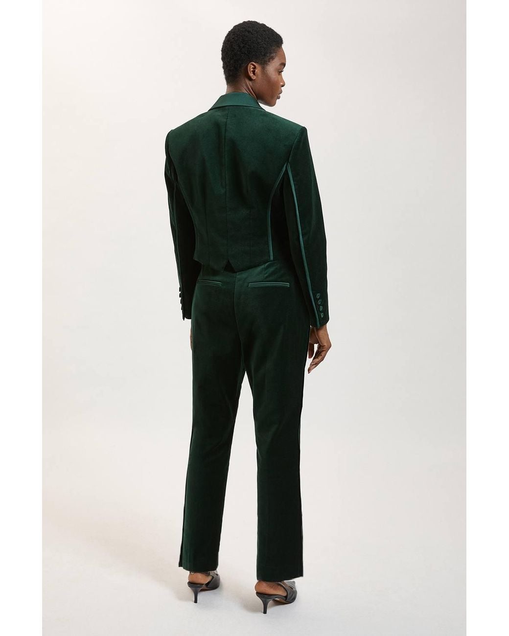 Karen Millen Green Harper's Bazaar Velvet And Satin Mix Slim Leg Trouser