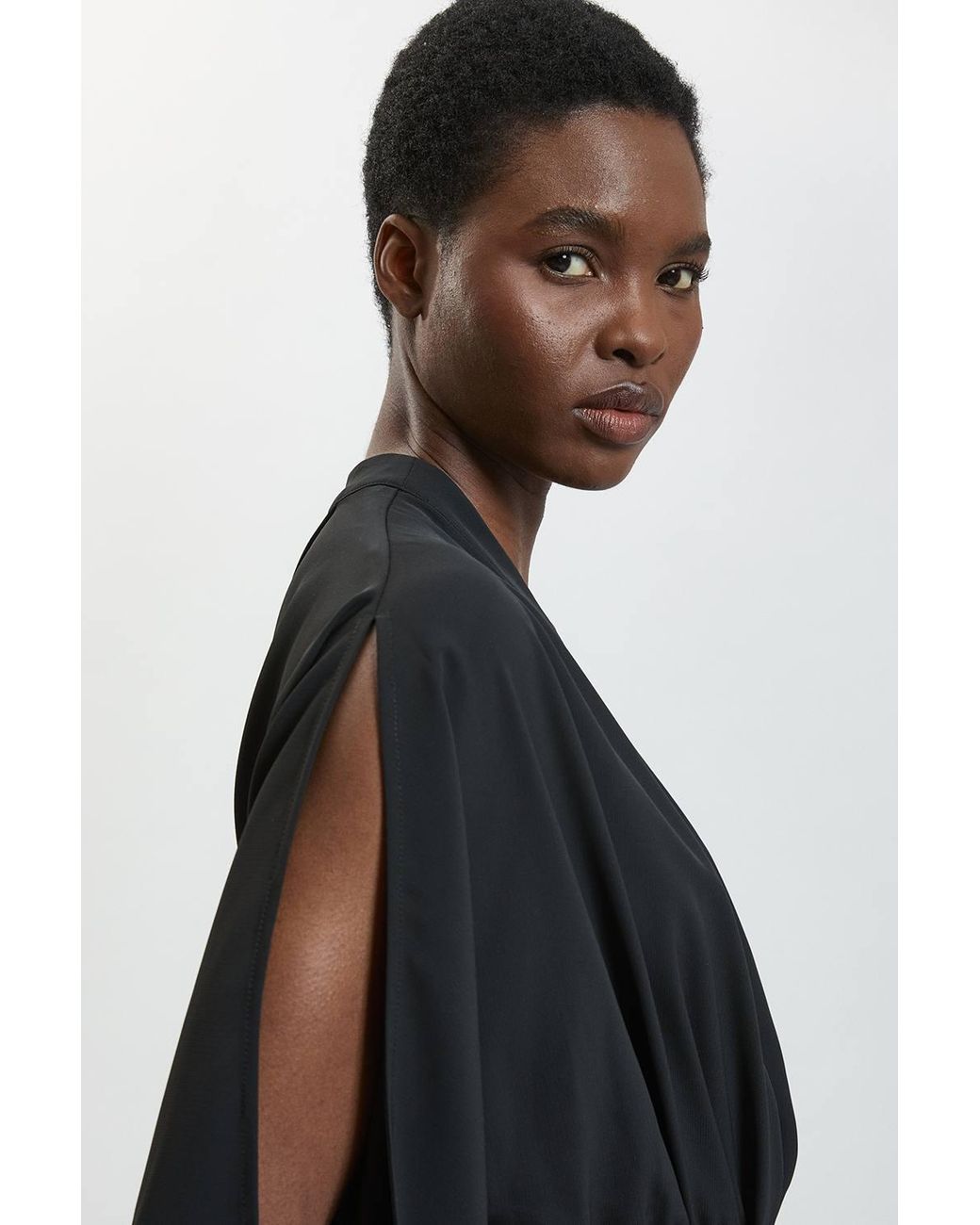 Karen Millen Black Split Sleeve Asymmetric Detail Midi Dress