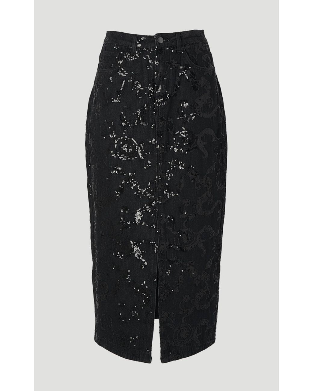 Karen Millen Black Sequin Denim Pencil Skirt