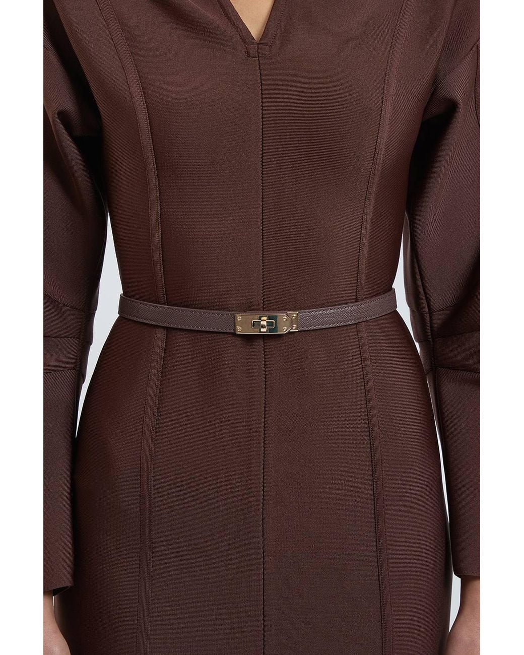 Karen Millen Brown Bandage Studded Belt Body Panelled Midi Dress