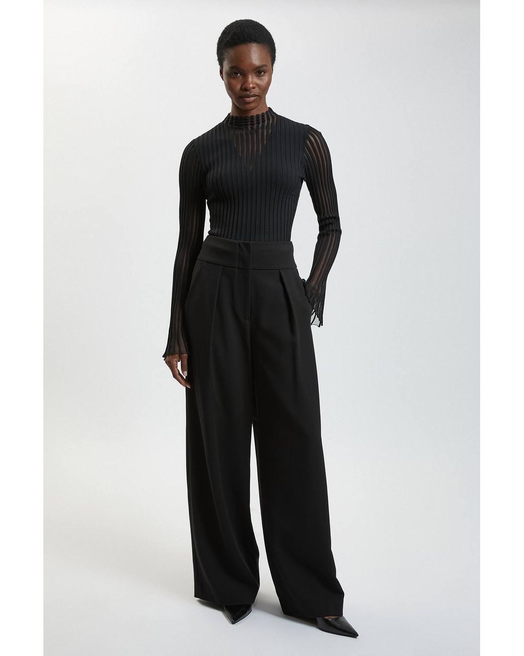 Karen Millen Black Viscose Blend Filament Knitted Top