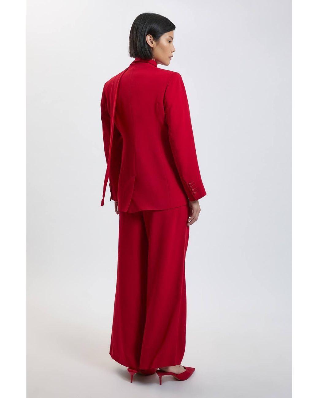 Karen Millen Petite Compact Stretch Viscose Wide Leg Tailored Trouser