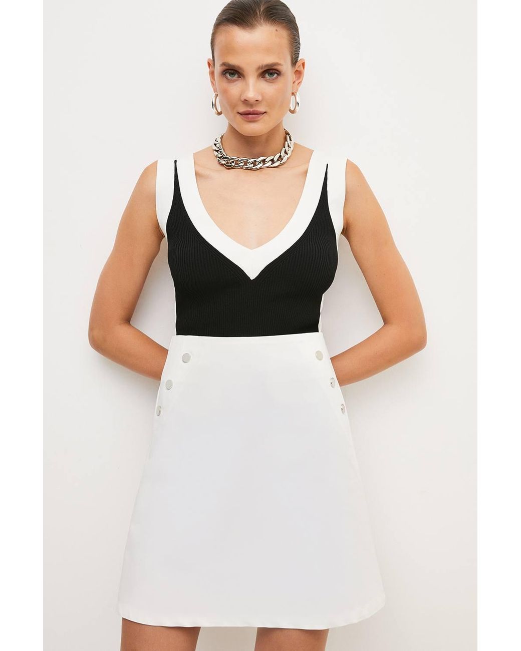 Karen Millen White Petite Essential Techno Woven Skirt