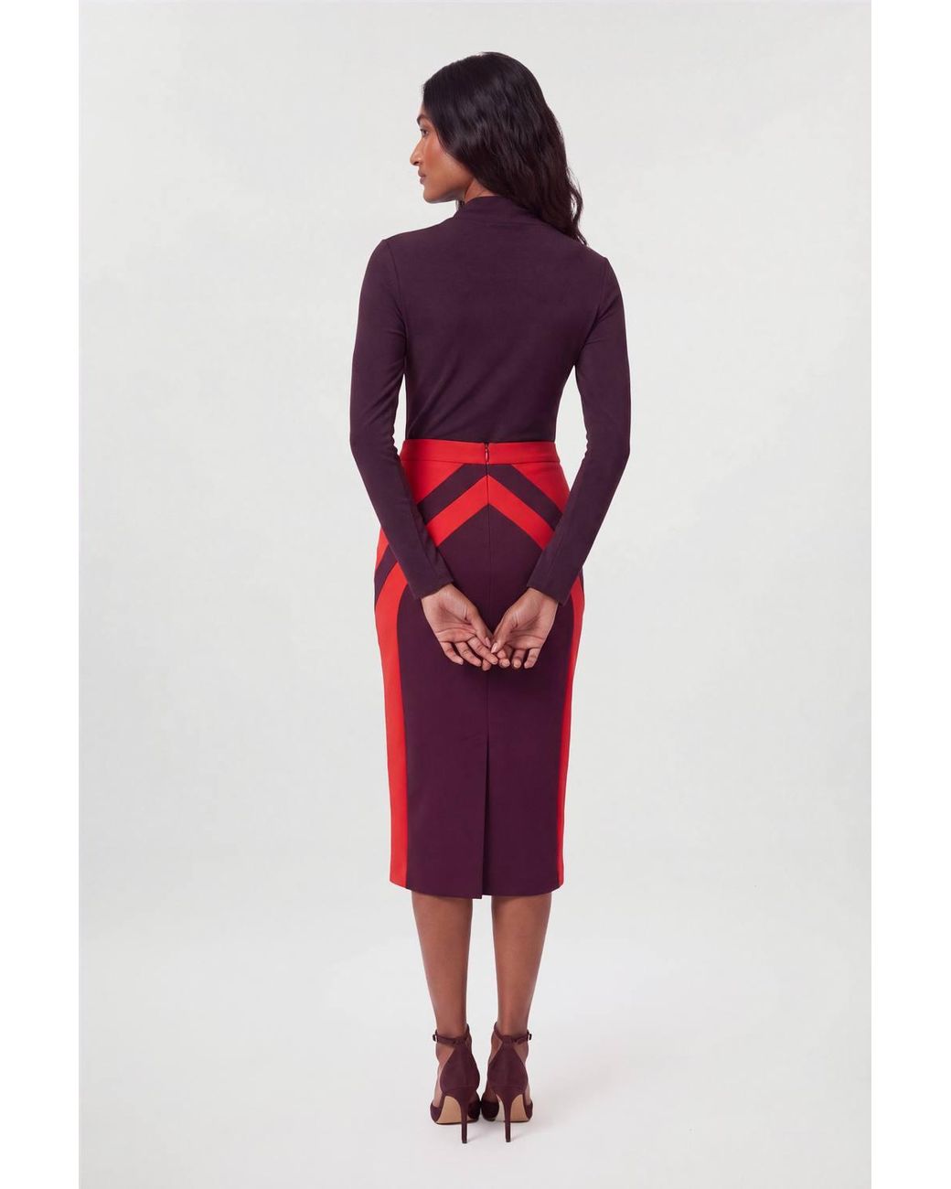 Karen Millen Compact Stretch Colour Block Tailored Pencil Midi Skirt