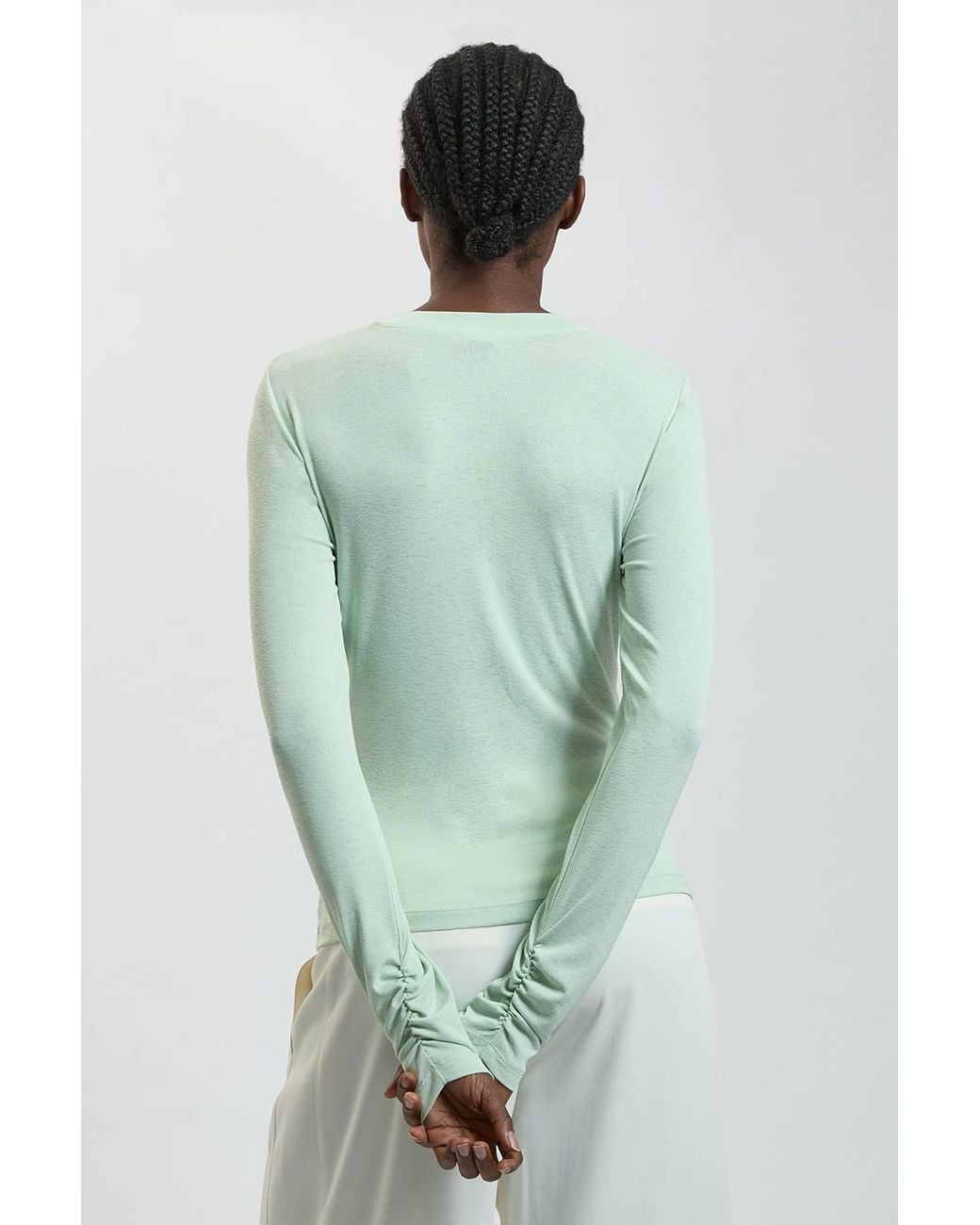 Karen Millen Green Crepe Jersey Ruche Front Top
