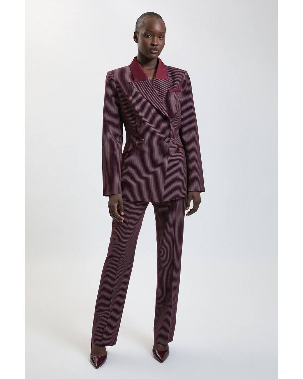 Karen Millen Pinstripe Tailored Wide Leg Trouser